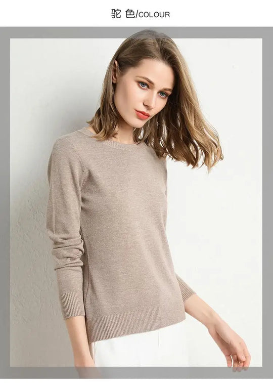 Dame Pullover Merino Ull O-Hals Langermet Strikket Topp 21