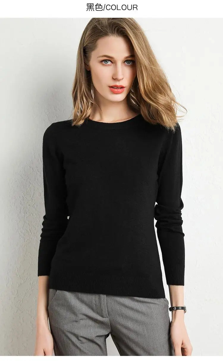 Dame Pullover Merino Ull O-Hals Langermet Strikket Topp 25