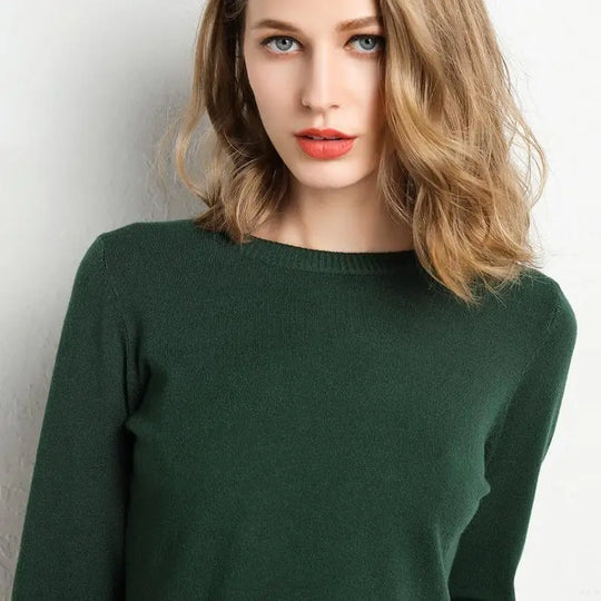 Dame Pullover Merino Ull O-Hals Langermet Strikket Topp 4