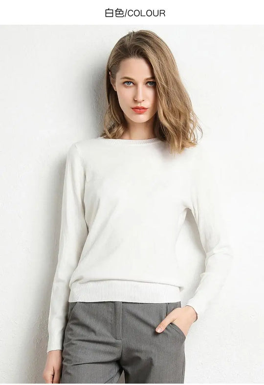 Dame Pullover Merino Ull O-Hals Langermet Strikket Topp 8