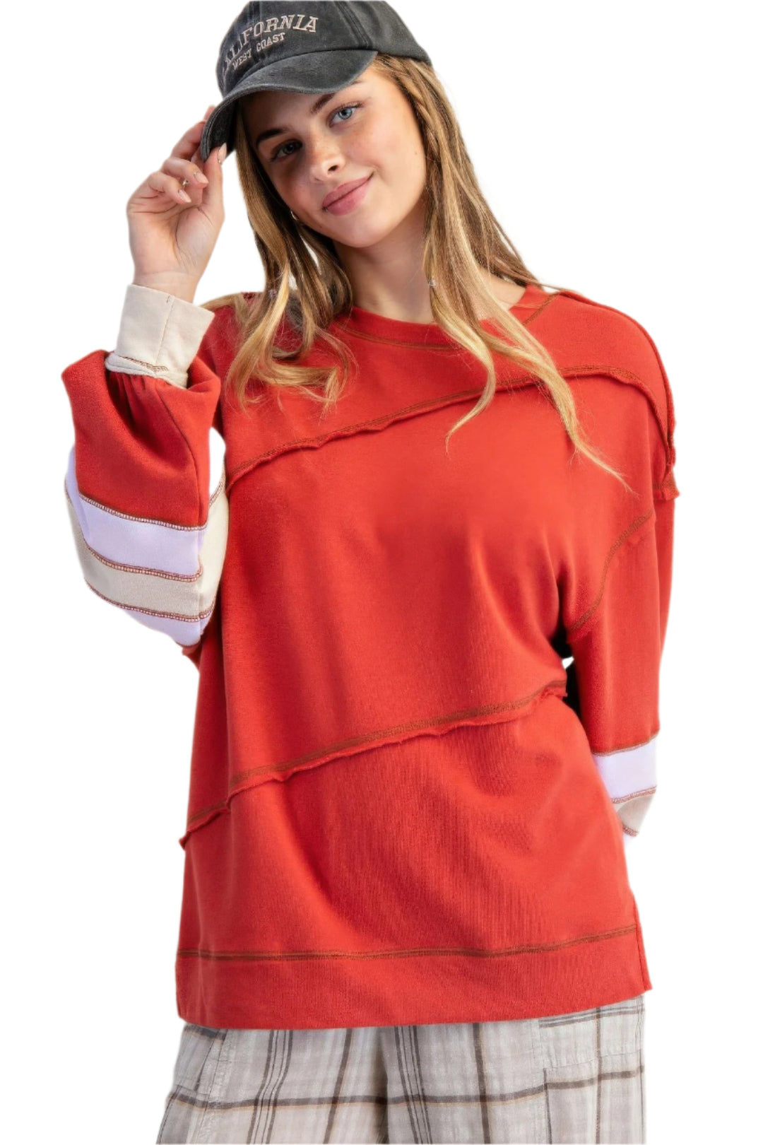 Dame Pullover med Fargeblokk og Broderi i Bomull 0