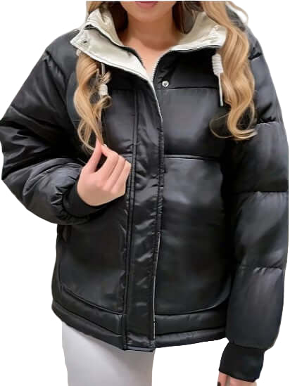 Dame Quilted Jakke med Fleecefôr og Hette 0