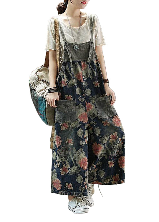 Dame Romper med Mørk Print og Lommer 0