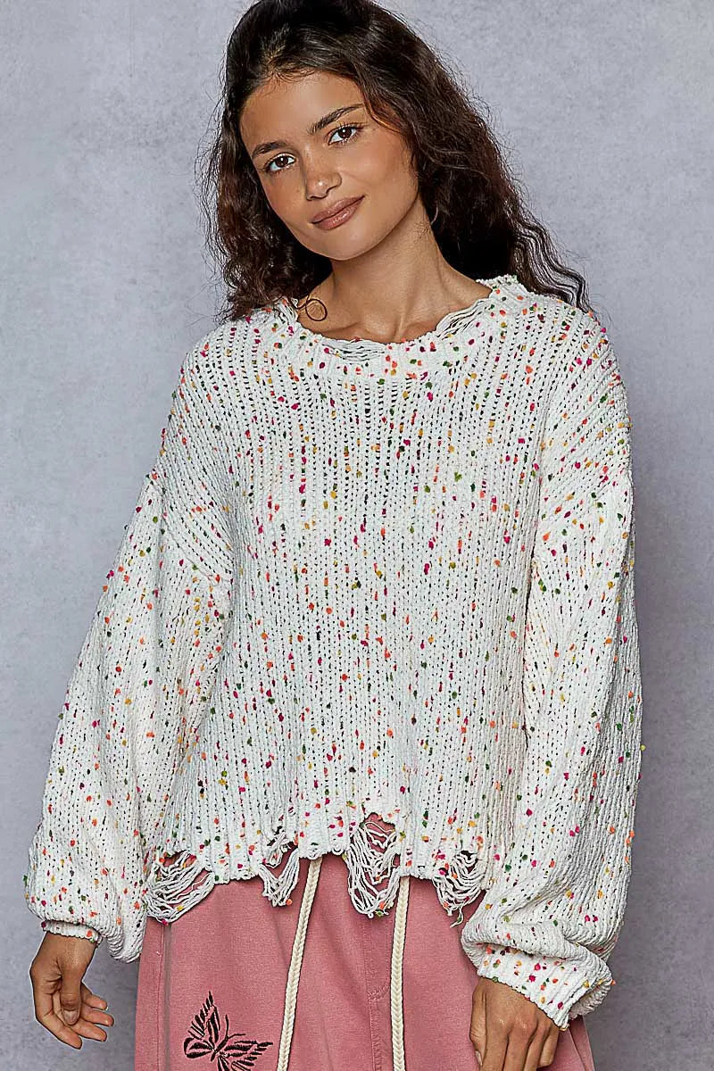 Dame Rund Hals Genser med Frynser Polyester Langermet Casual 1