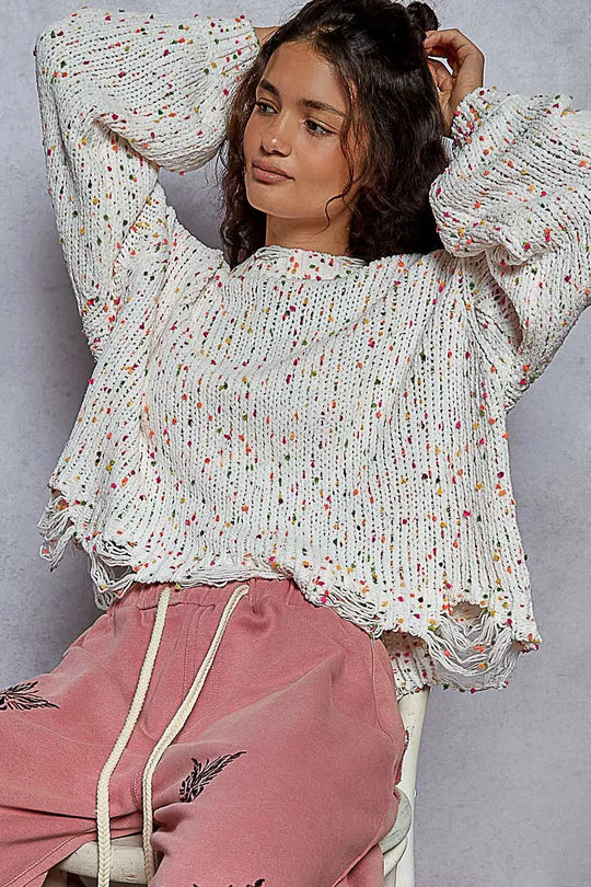 Dame Rund Hals Genser med Frynser Polyester Langermet Casual 6