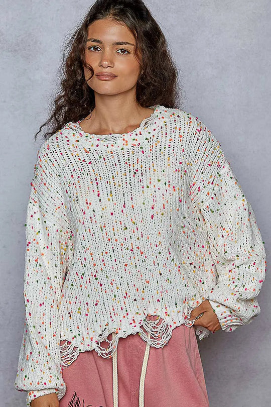 Dame Rund Hals Genser med Frynser Polyester Langermet Casual 7