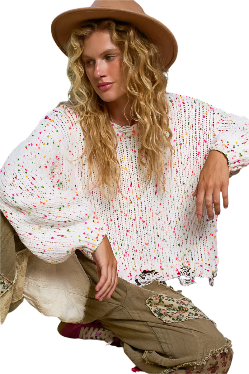 Dame Rund Hals Genser med Frynser Polyester Langermet Casual 8