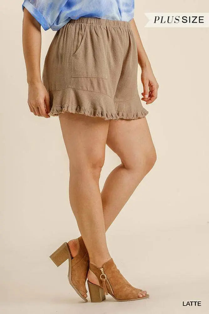 Dame Shorts Elastisk Midje Volangkant Linblanding 1