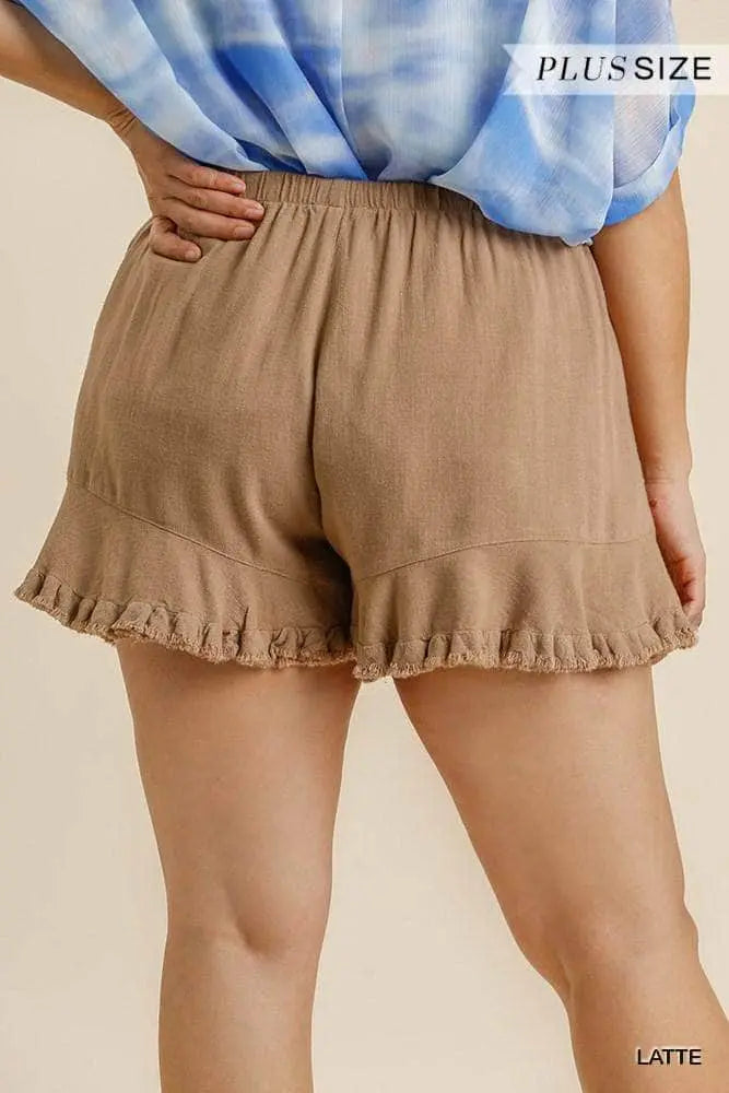 Dame Shorts Elastisk Midje Volangkant Linblanding 2