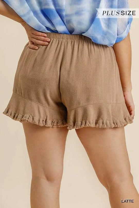 Dame Shorts Elastisk Midje Volangkant Linblanding 2