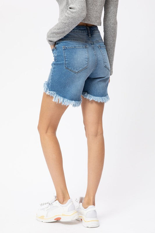Dame Shorts Høyt Liv Hi-Low Myk Denim 3
