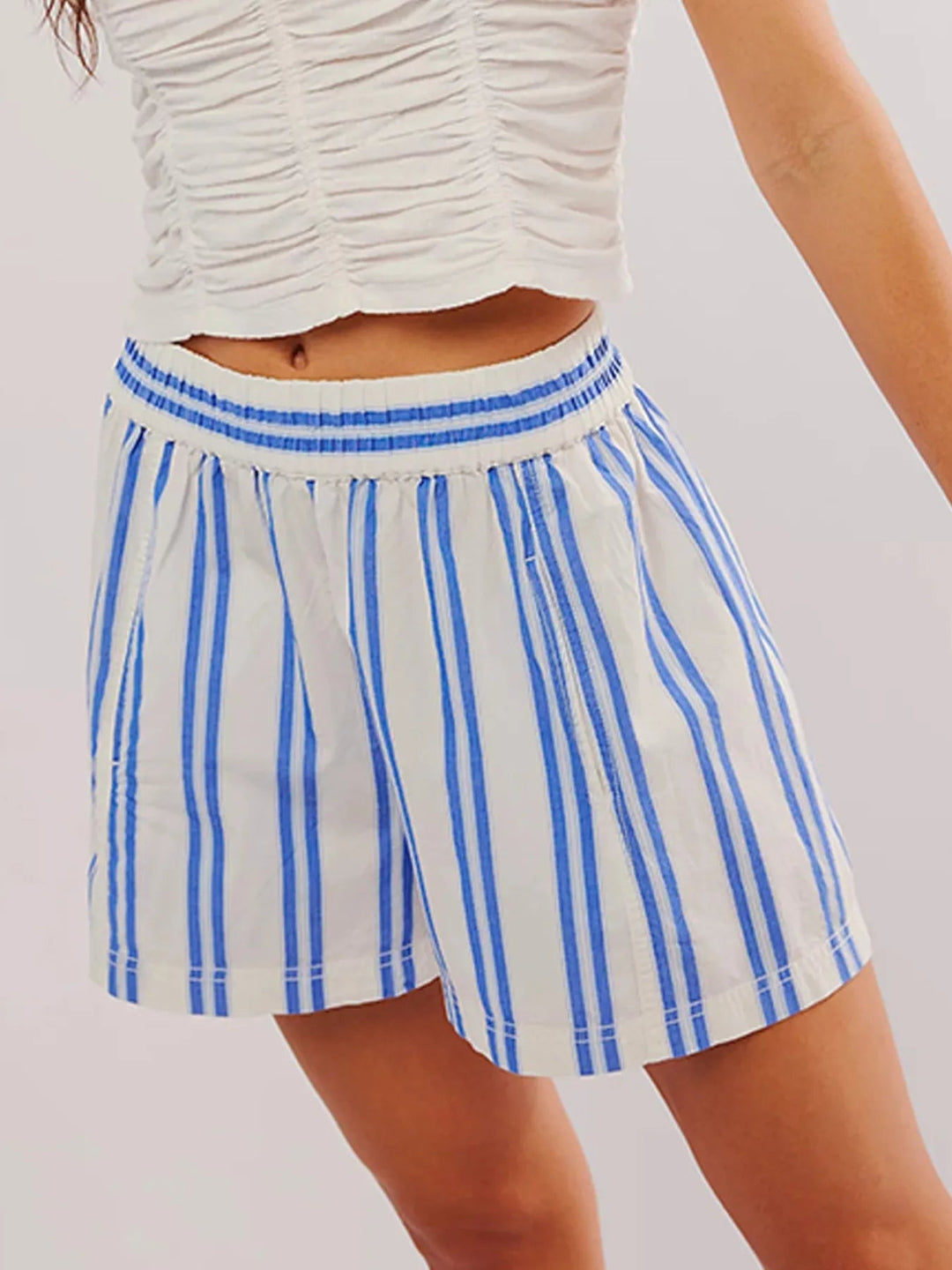 Dame Shorts Høyt Liv Stripete Linblanding Komfortabel Sommerstil 10
