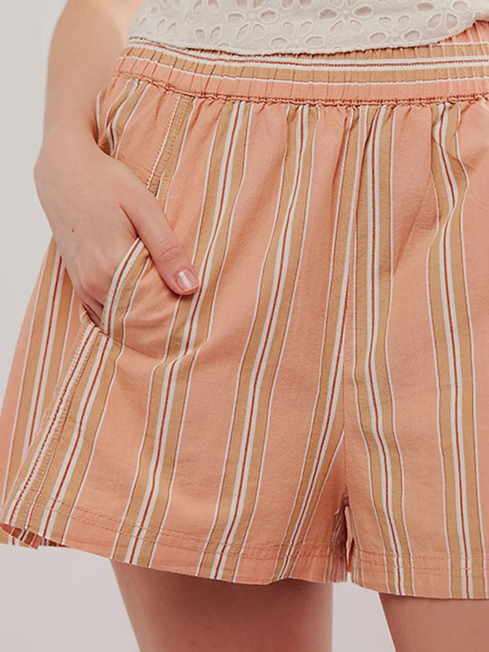 Dame Shorts Høyt Liv Stripete Linblanding Komfortabel Sommerstil 4