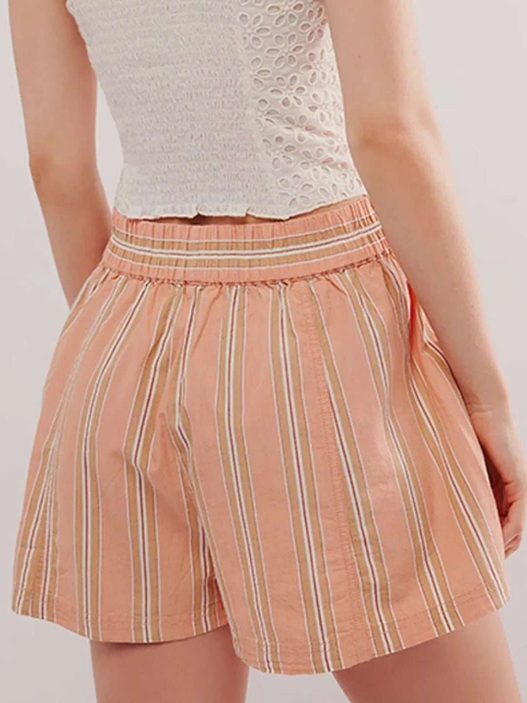Dame Shorts Høyt Liv Stripete Linblanding Komfortabel Sommerstil 5