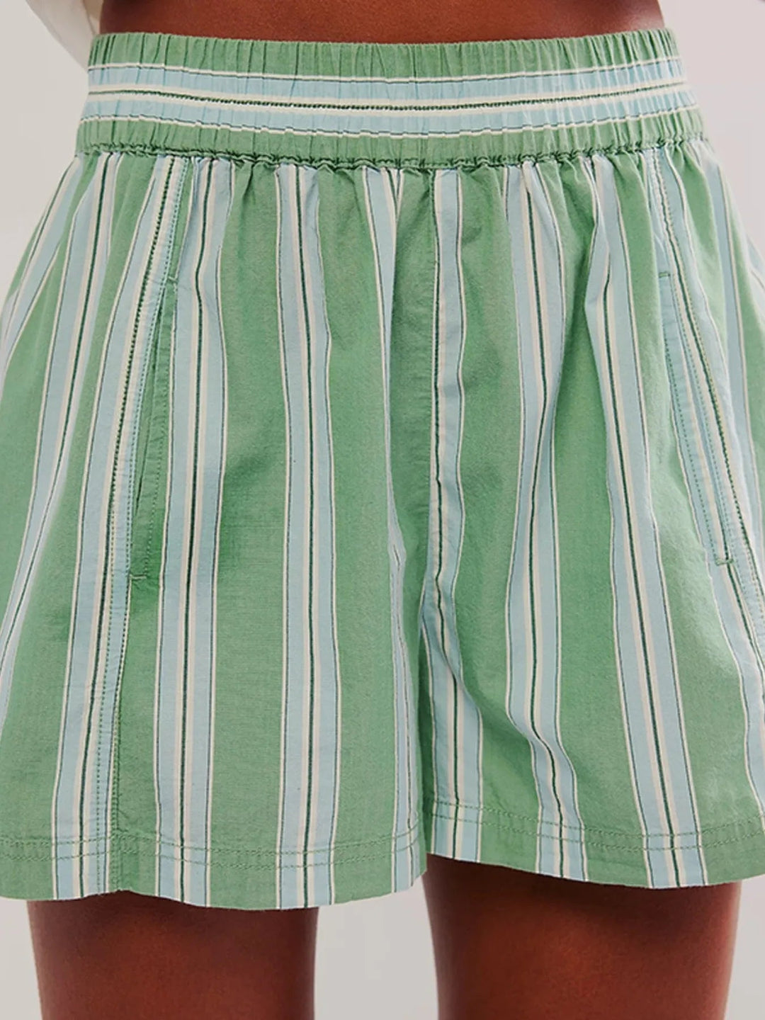 Dame Shorts Høyt Liv Stripete Linblanding Komfortabel Sommerstil 8