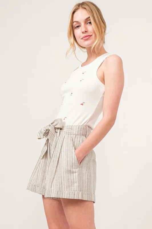 Dame Shorts Linstoff Stripete Løs Passform 3