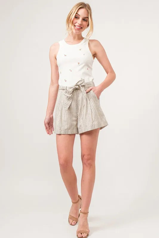 Dame Shorts Linstoff Stripete Løs Passform 4