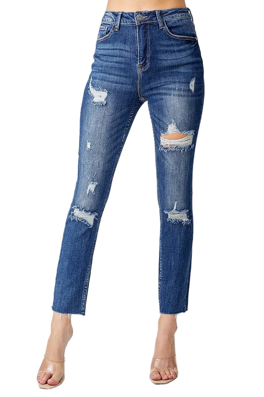 Dame Skinny Jeans Høy Midje Slitt Bomull 0