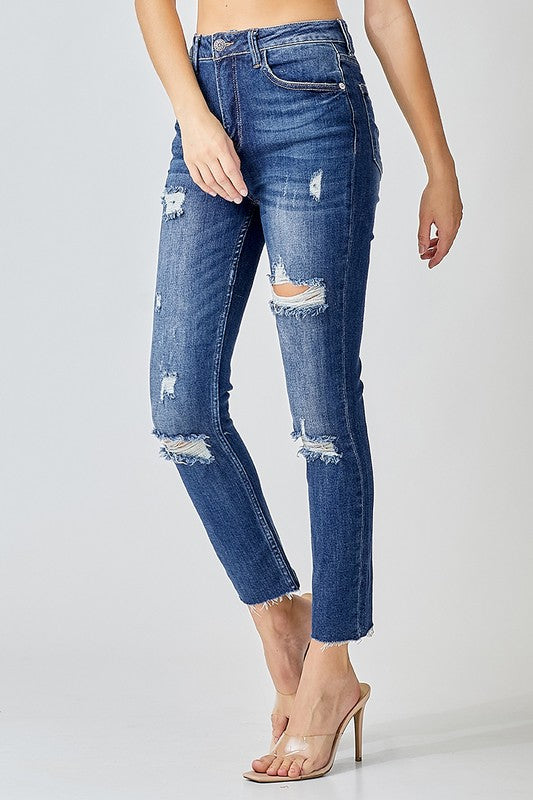 Dame Skinny Jeans Høy Midje Slitt Bomull 1