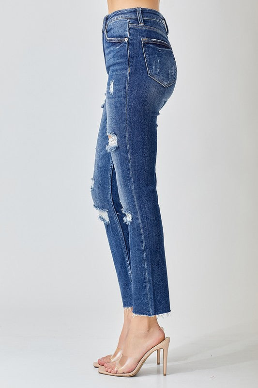 Dame Skinny Jeans Høy Midje Slitt Bomull 2