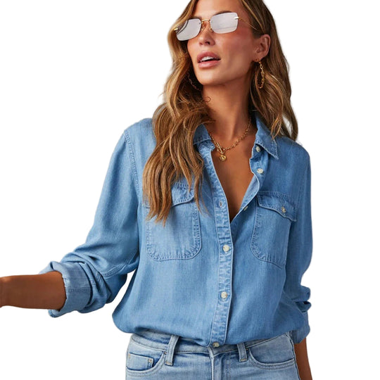 Dame Skjorte Denim Med Lange Ermer Trendy Design 0