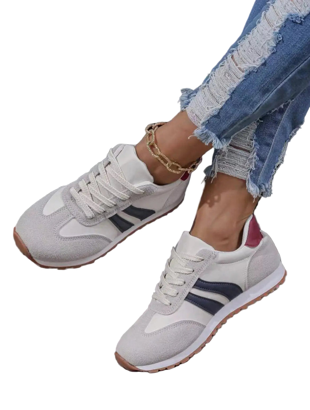Dame Sneakers Lav Topp Trendy Med Sidestriper 0