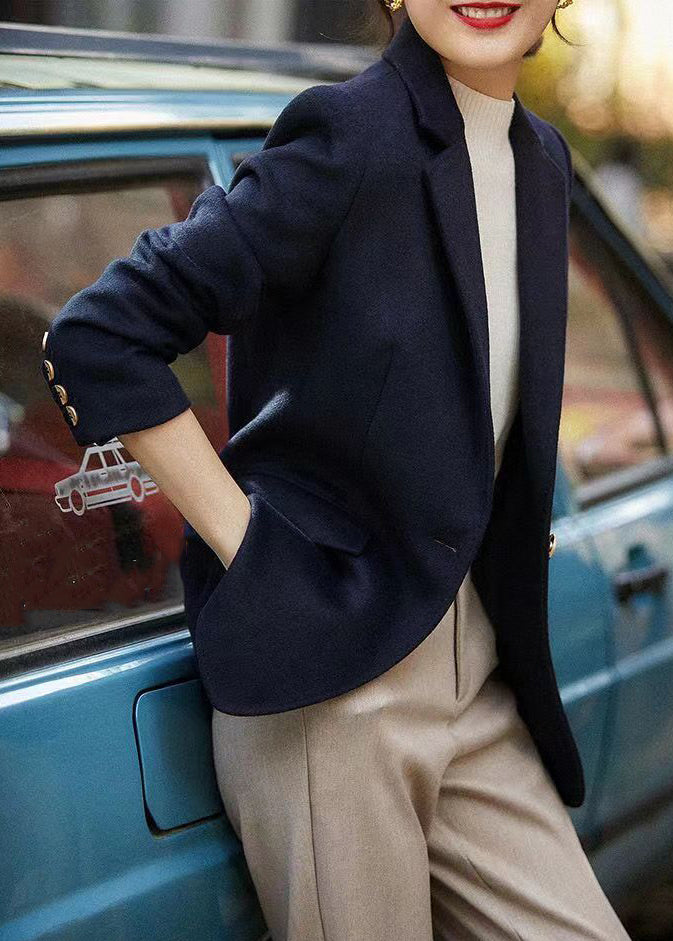 Dame Spandex Frakk med Marinefargede Knapper 1