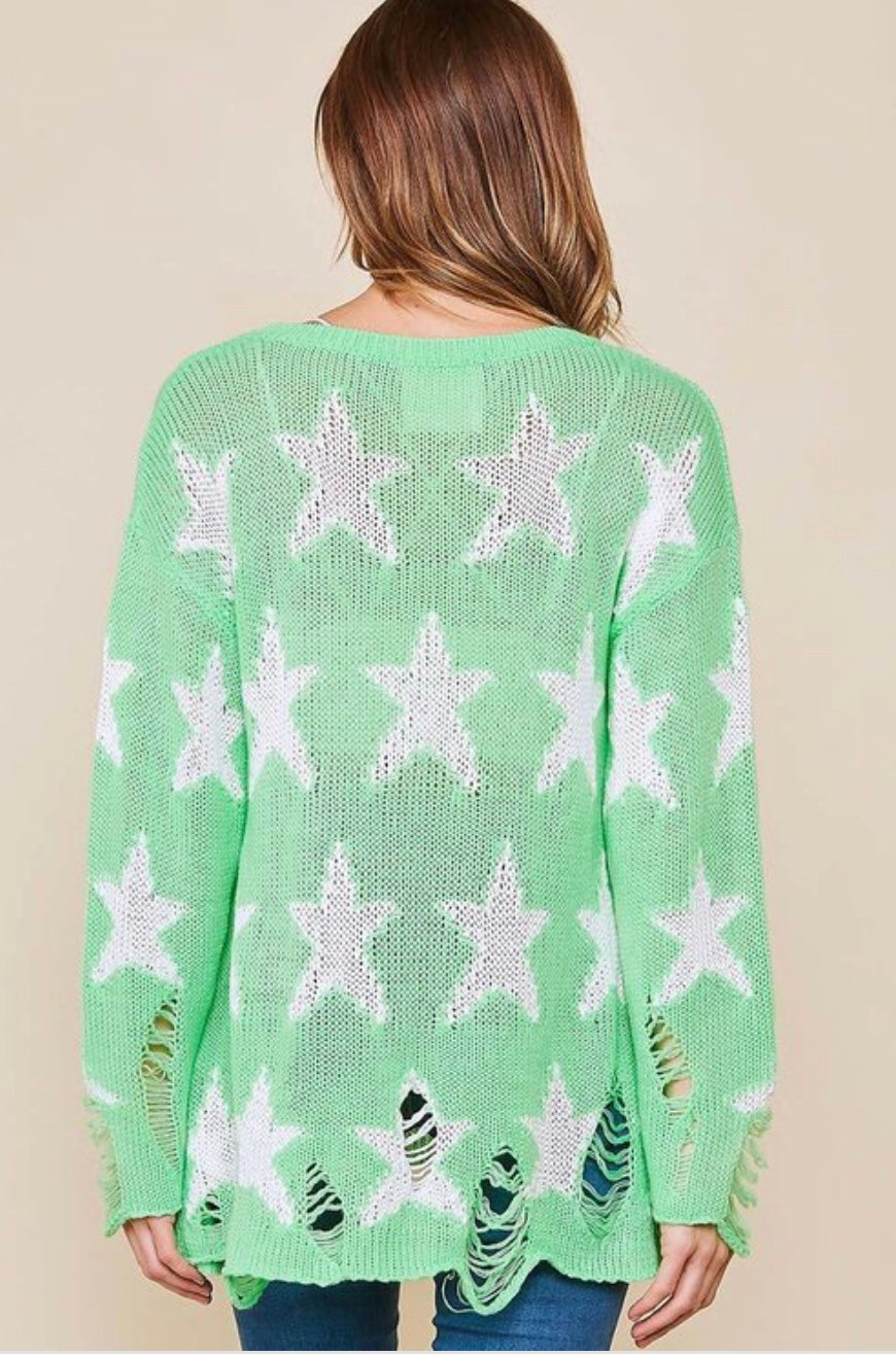 Dame Strikkegenser med Rund Hals og Stjerneprint 3