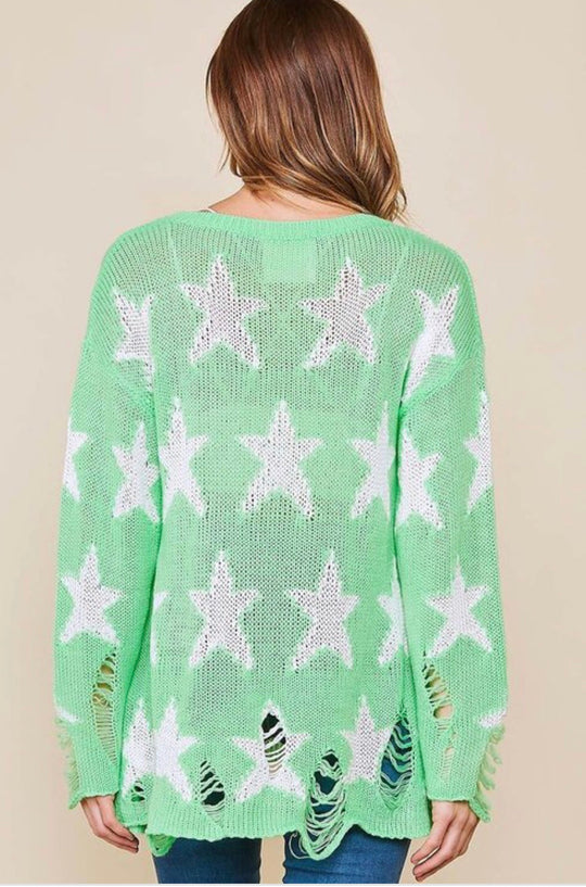Dame Strikkegenser med Rund Hals og Stjerneprint 3