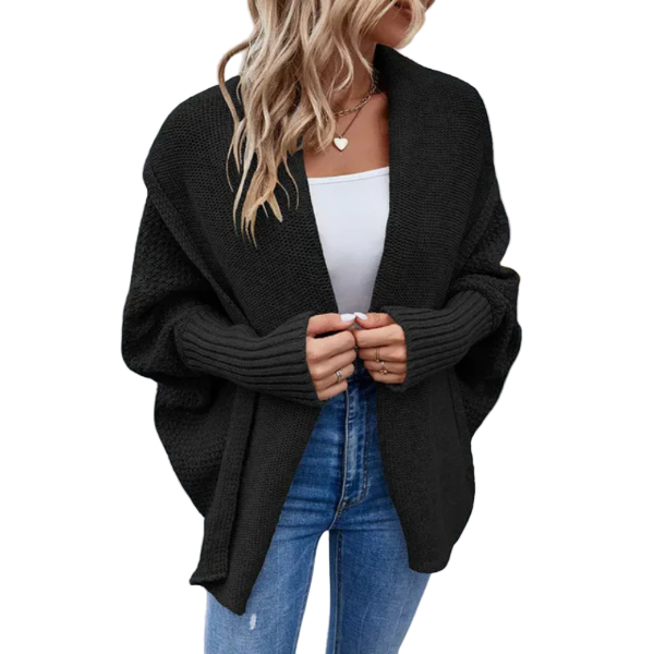 Dame Strikket Cardigan Åpen Front Oversized Passform 0
