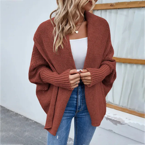 Dame Strikket Cardigan Åpen Front Oversized Passform 1