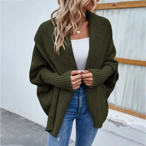 Dame Strikket Cardigan Åpen Front Oversized Passform 2