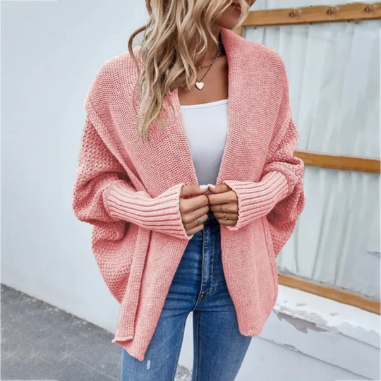Dame Strikket Cardigan Åpen Front Oversized Passform 4