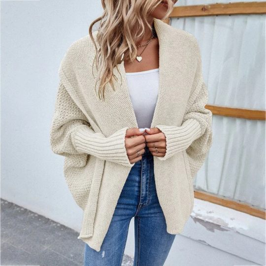 Dame Strikket Cardigan Åpen Front Oversized Passform 5