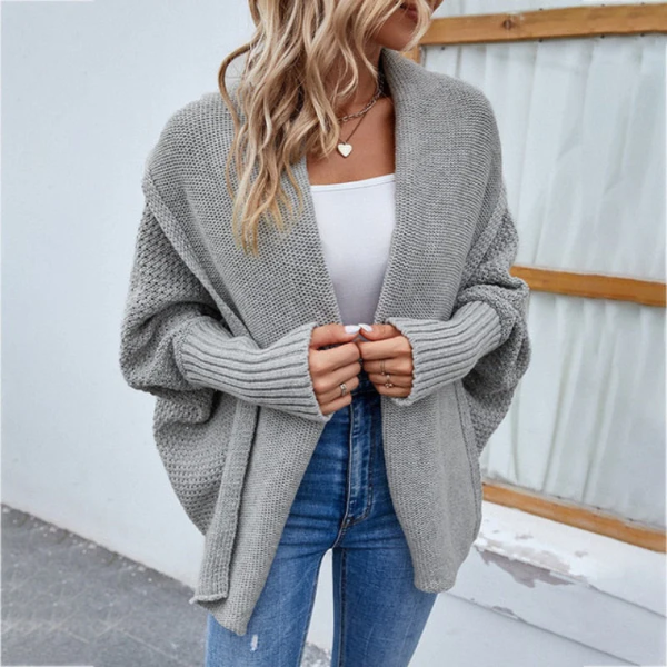 Dame Strikket Cardigan Åpen Front Oversized Passform 6