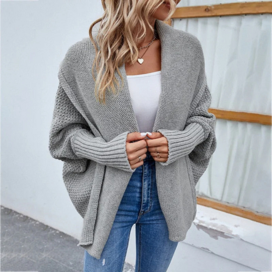 Dame Strikket Cardigan Åpen Front Oversized Passform 6