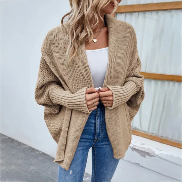 Dame Strikket Cardigan Åpen Front Oversized Passform 7