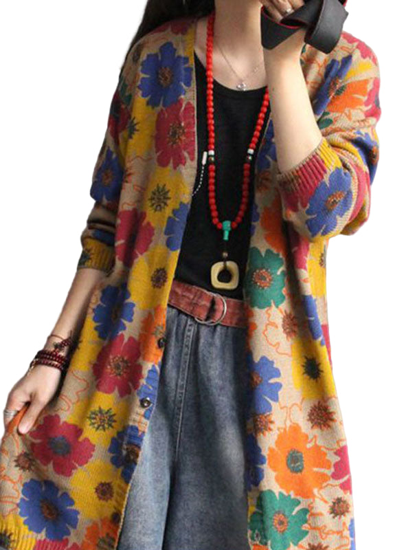 Dame Strikket Cardigan med V-hals og Trykk 0