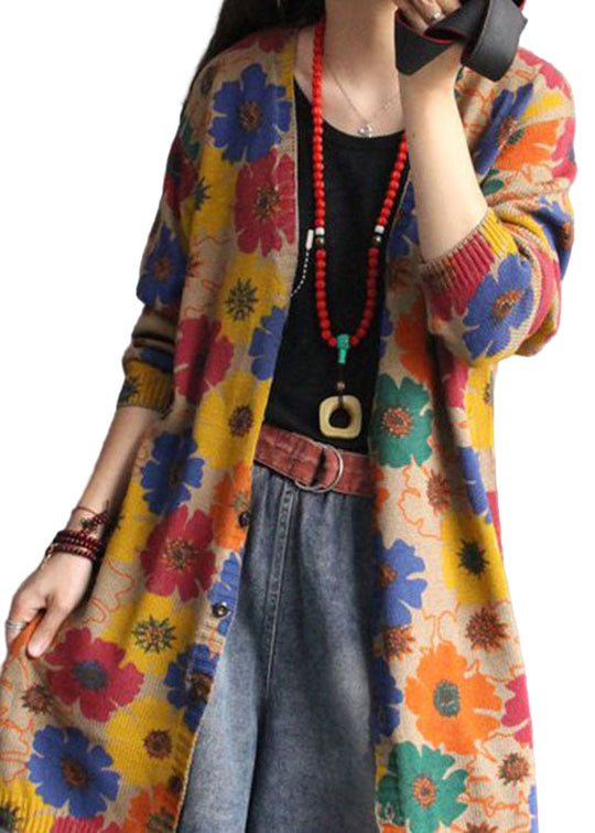 Dame Strikket Cardigan med V-hals og Trykk 0