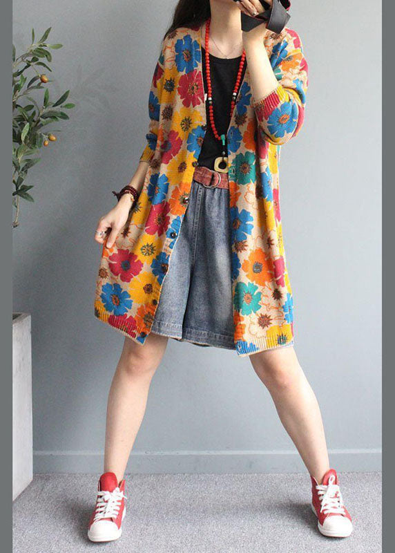 Dame Strikket Cardigan med V-hals og Trykk 3