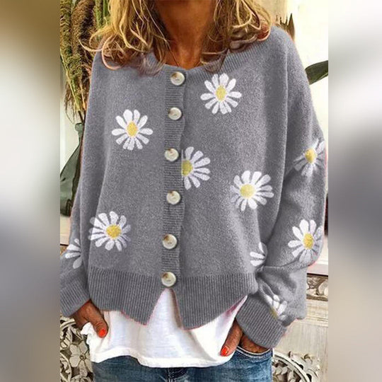 Dame Strikket Genser med Blomstermønster 4