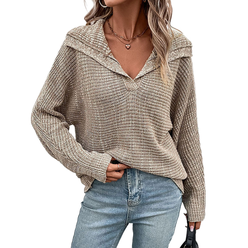 Dame Strikket Genser med Krage Tidløs Design 0