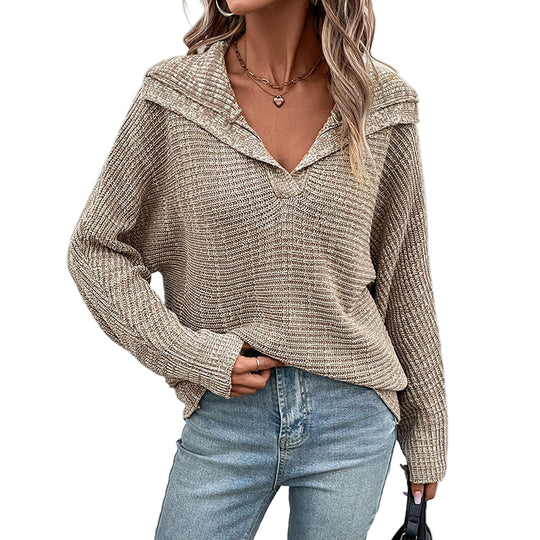 Dame Strikket Genser med Krage Tidløs Design 0