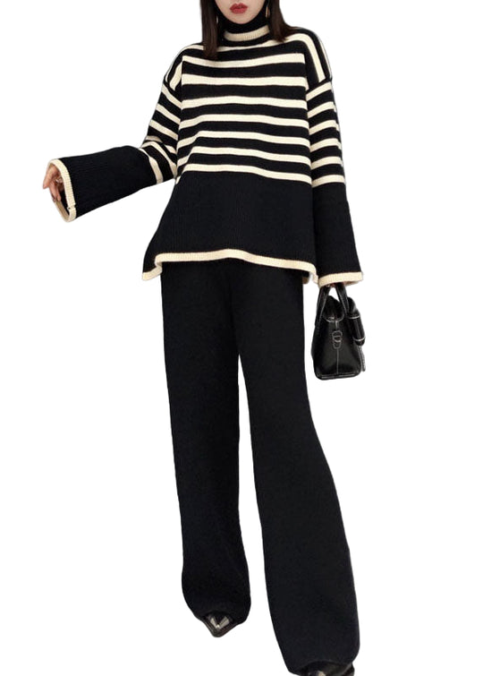 Dame Strikket Todelt Dresssett med Skilpaddehals 0