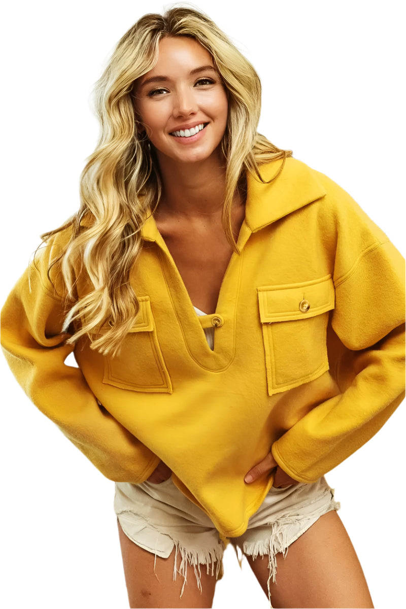 Dame Sweatshirt med Krage og Lommer i Fleece 0
