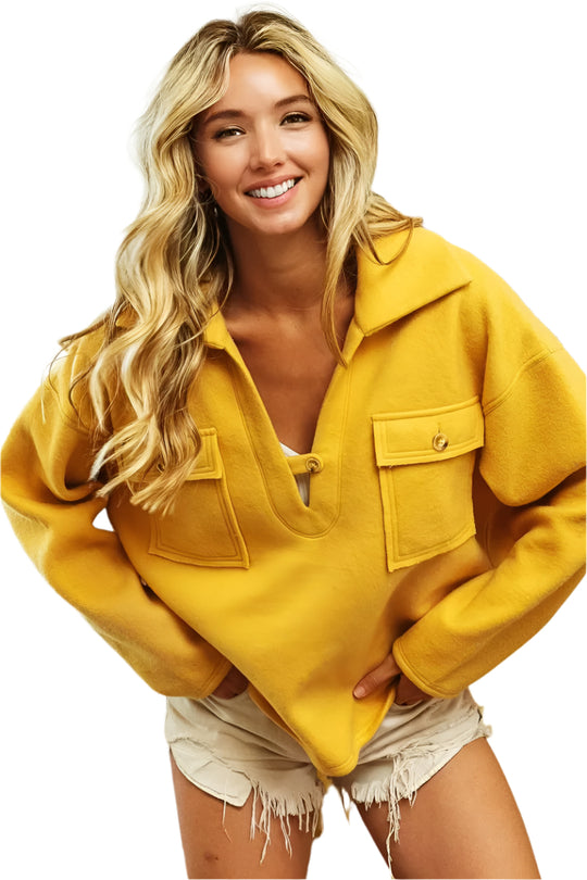 Dame Sweatshirt med Krage og Lommer i Fleece 0