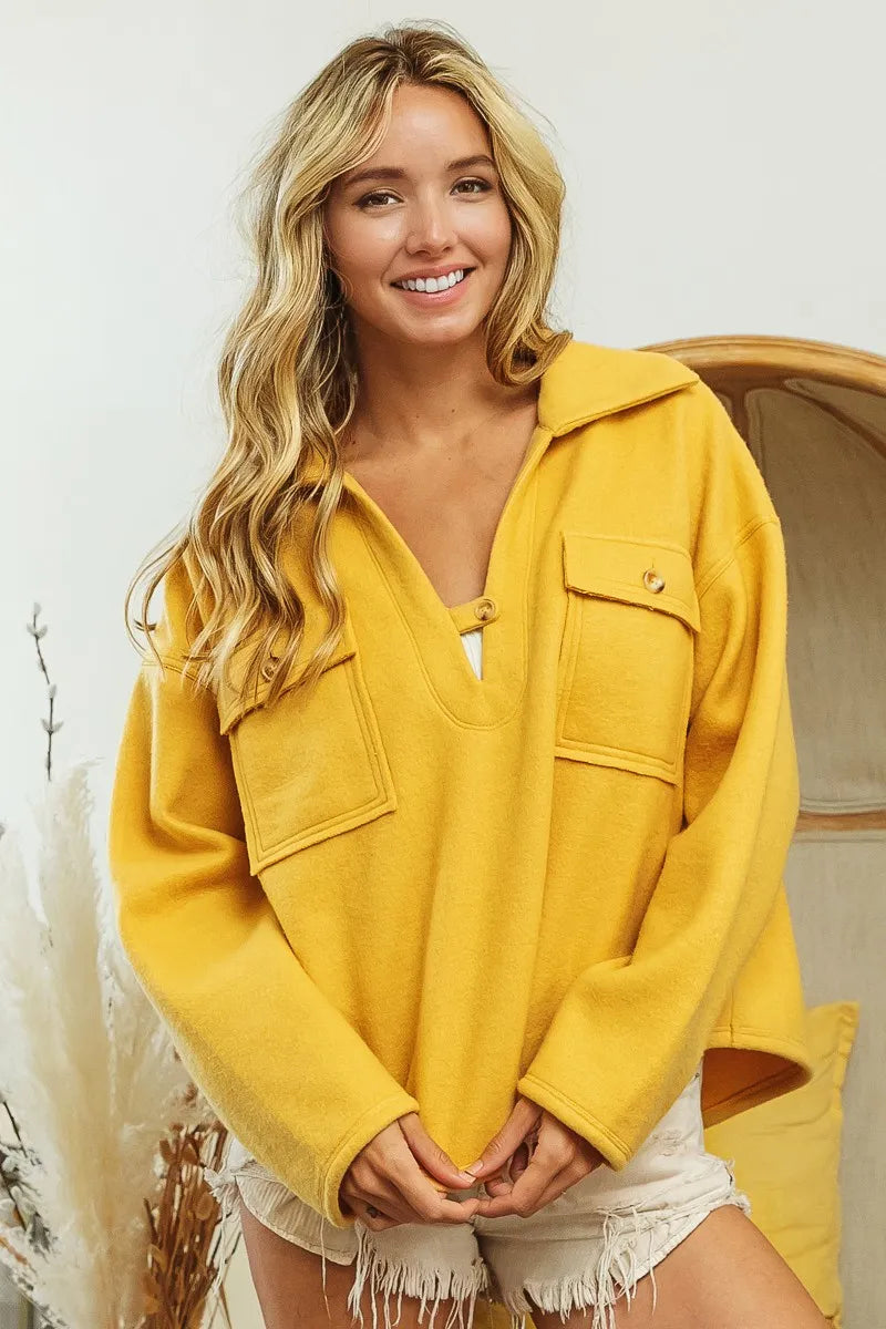 Dame Sweatshirt med Krage og Lommer i Fleece 1