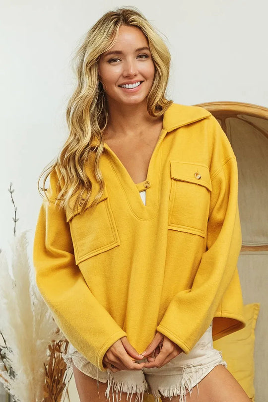 Dame Sweatshirt med Krage og Lommer i Fleece 1