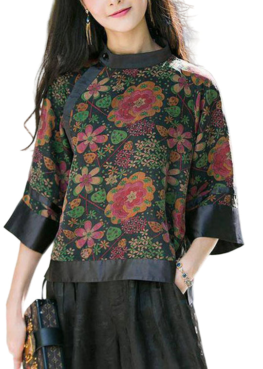 Dame Topp med Stativ Krage og Patchwork Design 0