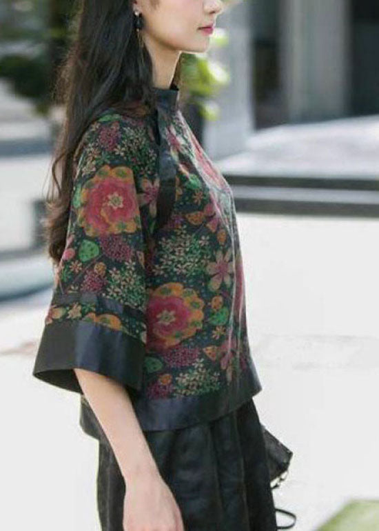 Dame Topp med Stativ Krage og Patchwork Design 3